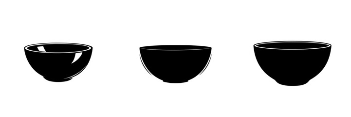 Poster - Elegant black icon representation of round bowls in various shapes and sizes on a clean white background for design purposes