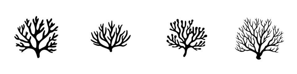 Poster - Collection of black coral illustrations showcasing various shapes and sizes in detailed designs