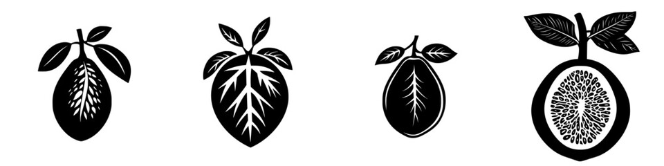 Poster - Black icon series featuring various stylized leaf and fruit designs in a minimalist style