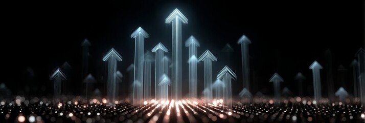 Poster - Futuristic Digital Arrows Illuminating a Path of Technological Progress Against a Dark Background