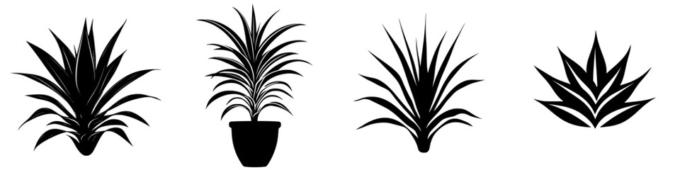 Poster - Black icon depicting various styles of plants with different heights and leaf arrangements in a minimalist design