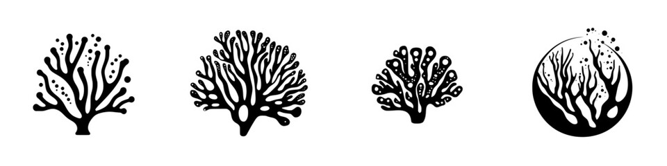 Poster - Unique black coral icons representing underwater marine life in diverse designs for creative projects