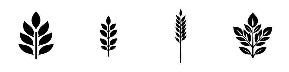 Poster - Design featuring various black plant icons illustrating different leaf arrangements and shapes in a minimalist style