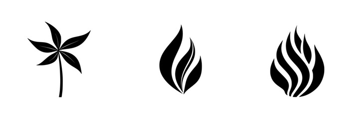 Poster - Symbols representing plant and fire concepts in a minimalist black icon design suitable for various applications and design projects