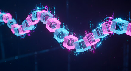 Poster - Blockchain Technology: Capturing a vibrant digital abstract of connected data blocks, illuminated with futuristic neon lighting.