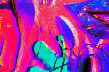 Wall Mural - abstract graffiti design with neon pink, blue, orange. 90s acid style, vibrant hues, liquid distorti