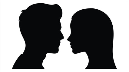Poster - Close up profile silhouette of a man and a woman facing each other representing connection intimacy and shared moments in a minimalist style silhouette