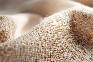 Aufkleber - Woven fabric texture with soft beige and gold threads, close up of textile surface showing intricate weaving pattern and gentle folds, evoking warm and cozy feeling