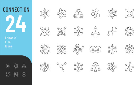 Connection Editable Icons set. Vector illustration in modern thin line style of technology related icons: connect, network, web, and more. Isolated on transparent background.
