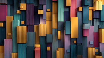 Poster - Dynamic 3D blocks in vibrant hues creating an intriguing geometric and modern abstract background with an artful and visually appealing arrangement.