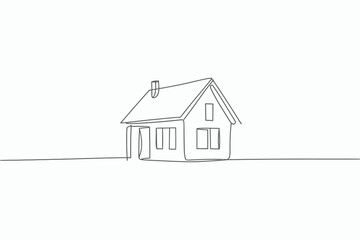 Poster - Simple line drawing of a detached house with a chimney isolated on white background