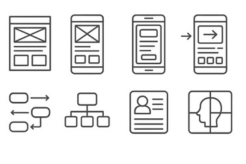 ux ui outline icon set. wireframe, mockup, flowchart outlined icons collection