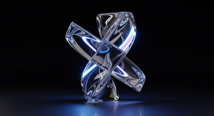 Poster - Abstract Glass Sculpture with Neon Lights, Modern Art Design, 3D Rendered Object for Creative Backgrounds and Futuristic Visuals, High Resolution Image