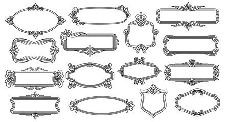 Leinwandbilder - A collection of ornate, vintage-style frames and borders in black and white, perfect for adding a touch of elegance to design projects, invitations, and decorative elements.