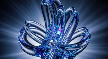 Poster - Abstract Chrome Curves: Modern Design with Metallic Reflections and Vibrant Colors for Tech, Innovation, and Futuristic Concepts - Stock Image
