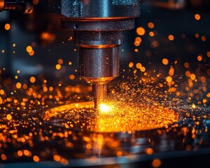 Poster - High Speed Machining Equipment in Action Precision Metalworking Sparks and Modern Technology Detail