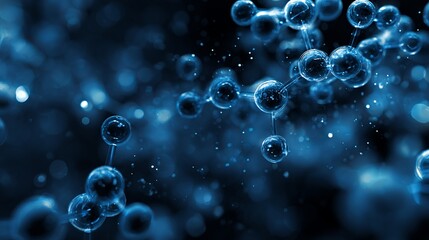 Poster - Captivating molecule structure in dark teal composition with glowing spheres demonstrating interconnectedness in a conceptual and elegant style.