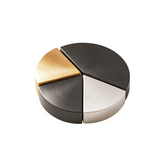 Poster - A circular segmented object with distinct sections of gold dark grey and light grey textures isolated on transparent background