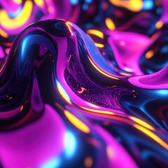 Leinwandbilder - Abstract liquid surface with vibrant colors and shiny reflections creating a futuristic look