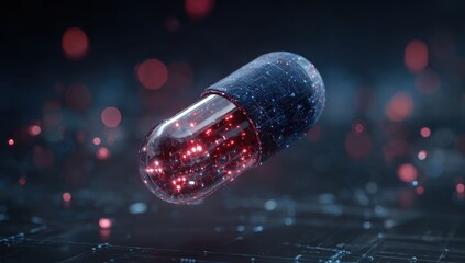 Poster - Futuristic Medicine Capsule Glows with Internal Circuitry, a Sci-Fi Medical Concept