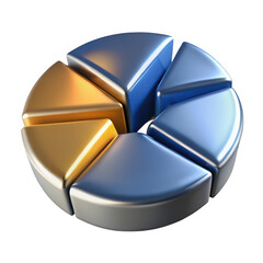 Poster - Shiny metallic pie chart segments with gold and blue colors isolated on transparent background
