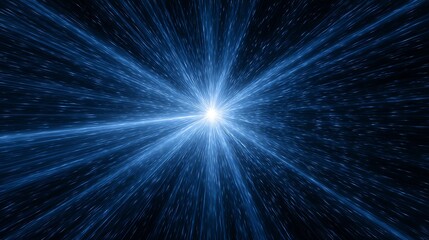 Poster - Abstract blue light streaks emanating from a bright central point create a dynamic and futuristic effect in deep space.