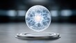 © Nitchalee N. - Biometric access for healthcare, A glowing electric plasma sphere hovers above a futuristic metallic platform, emitting bright lightning-like energy patterns in a dark, high-tech environment.