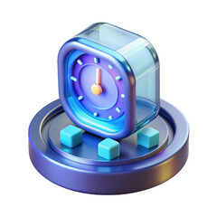 Poster - Modern 3d alarm clock with cubes on a metallic platform isolated on transparent background