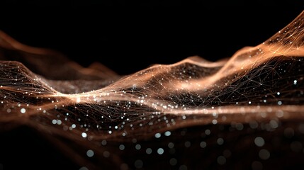 Fototapete - Abstract network with glowing connections against a dark background, representing technology, communication, and futuristic connectivity with orange highlights.