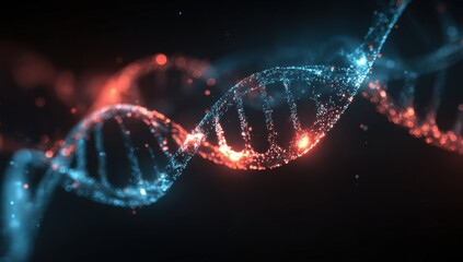 Poster - Glowing DNA helix, abstract science background, vibrant colors, particle effect, futuristic design.