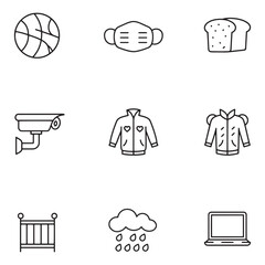 Aufkleber - A collection of simple and minimalistic black and white line icons representing everyday objects