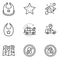Poster - A collection of outlined icons featuring travel baby planet and security concepts