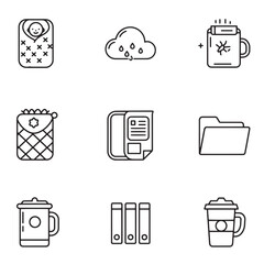 Aufkleber - Collection of minimalist black and white icons representing various everyday objects