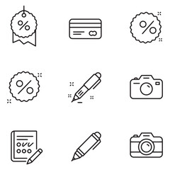 Aufkleber - Collection of minimalist icons representing discount camera pen credit card and checklist elements