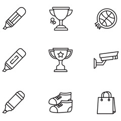 Aufkleber - Collection of minimalistic black outline icons representing various objects and symbols
