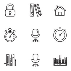 Aufkleber - Collection of modern office icons and symbols in a simple black line art style