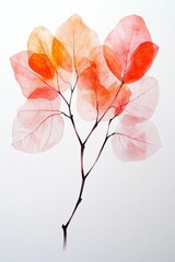Poster - Elegant and Dreamy Botanical Illustration Featuring Coral and Pastel Leaves in Watercolor Style
