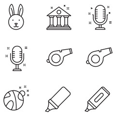 Aufkleber - Collection of outline icon elements including rabbit microphone bank building whistle and highlighter pen