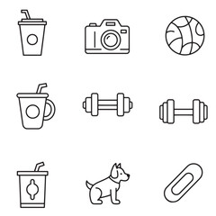 Poster - Collection of simple black and white outline icons representing various common objects