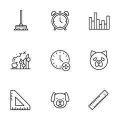 Aufkleber - Collection of simple line art icons representing clock animals gardening tools and measurements