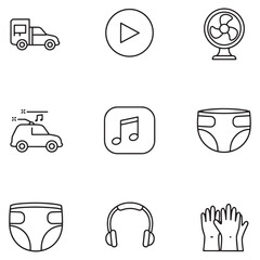 Aufkleber - Collection of simple line icon illustrations representing transportation music and hygiene elements
