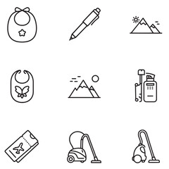 Aufkleber - Collection of simple line icons illustrating baby travel cleaning and mountain elements