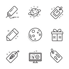 Aufkleber - Collection of simple outline icons depicting creative tools and celestial objects in black and white