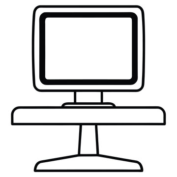 Simple black and white icon of a desktop computer on a stand