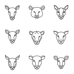 Poster - Minimalist line art illustrations of various farm animals heads with simple outlines