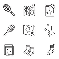 Aufkleber - Simple black and white icon set featuring tennis racket maps and socks for various concepts