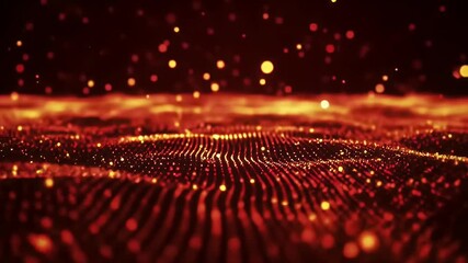 Poster - Fiery Red Abstract Particle Wave Background for Technology and Scientific Presentations
