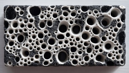 Poster - Intricate Black and White Abstract Sculpture with a Honeycomb-like Pattern of Interconnected Holes