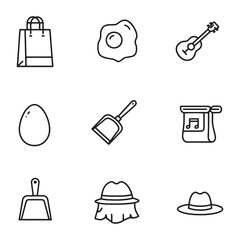 Poster - Simple minimalist icon set featuring shopping bag egg guitar hat and other everyday items