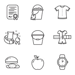 Aufkleber - Simple outline icons of different objects related to various aspects of life and routine